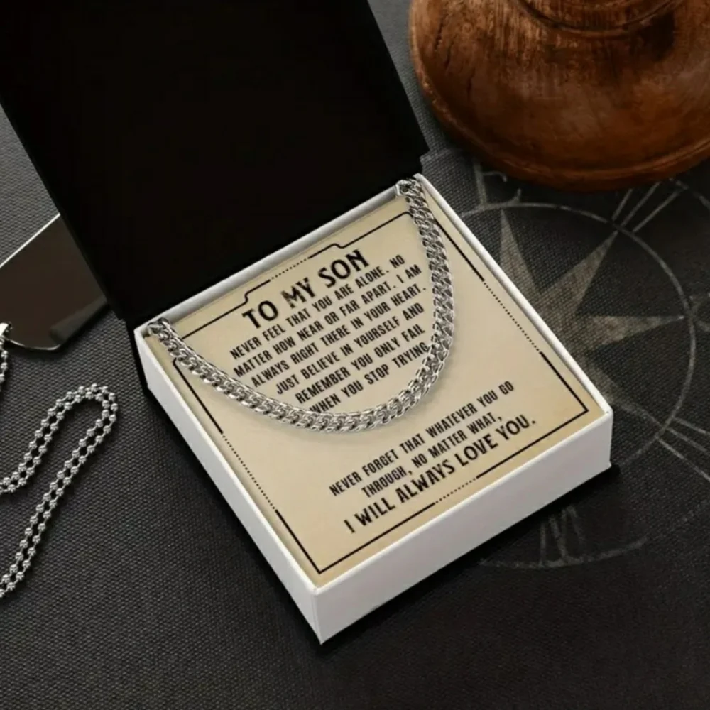 Silver Titanium Chain Necklace Gift Box for Son